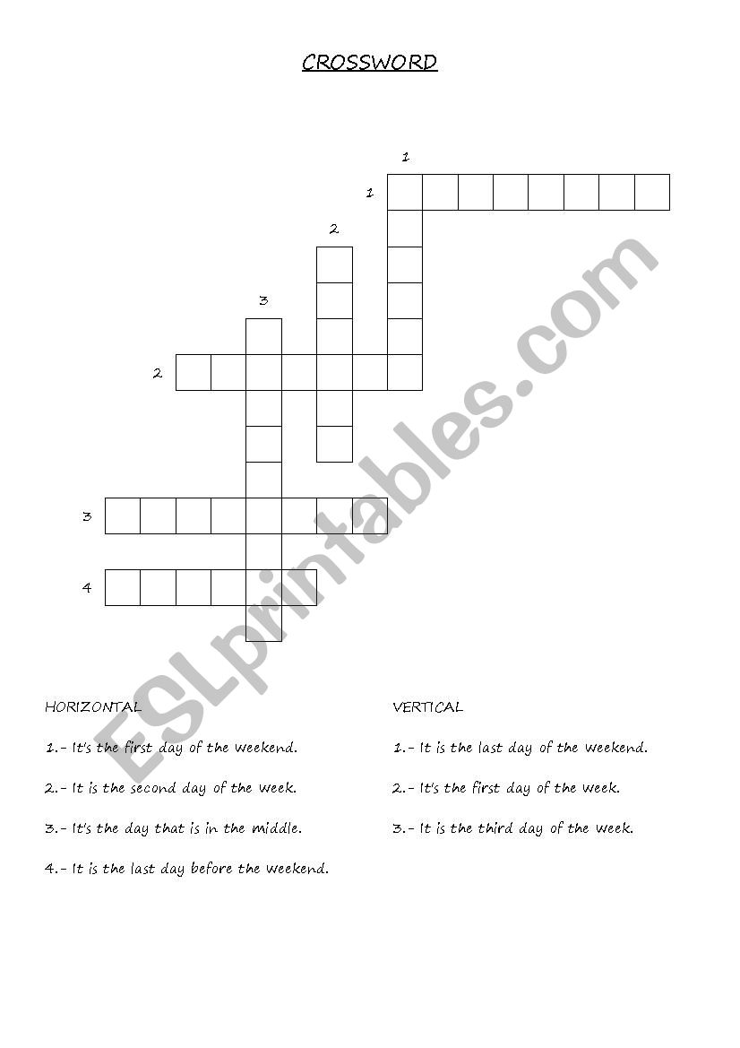 Crosword days worksheet