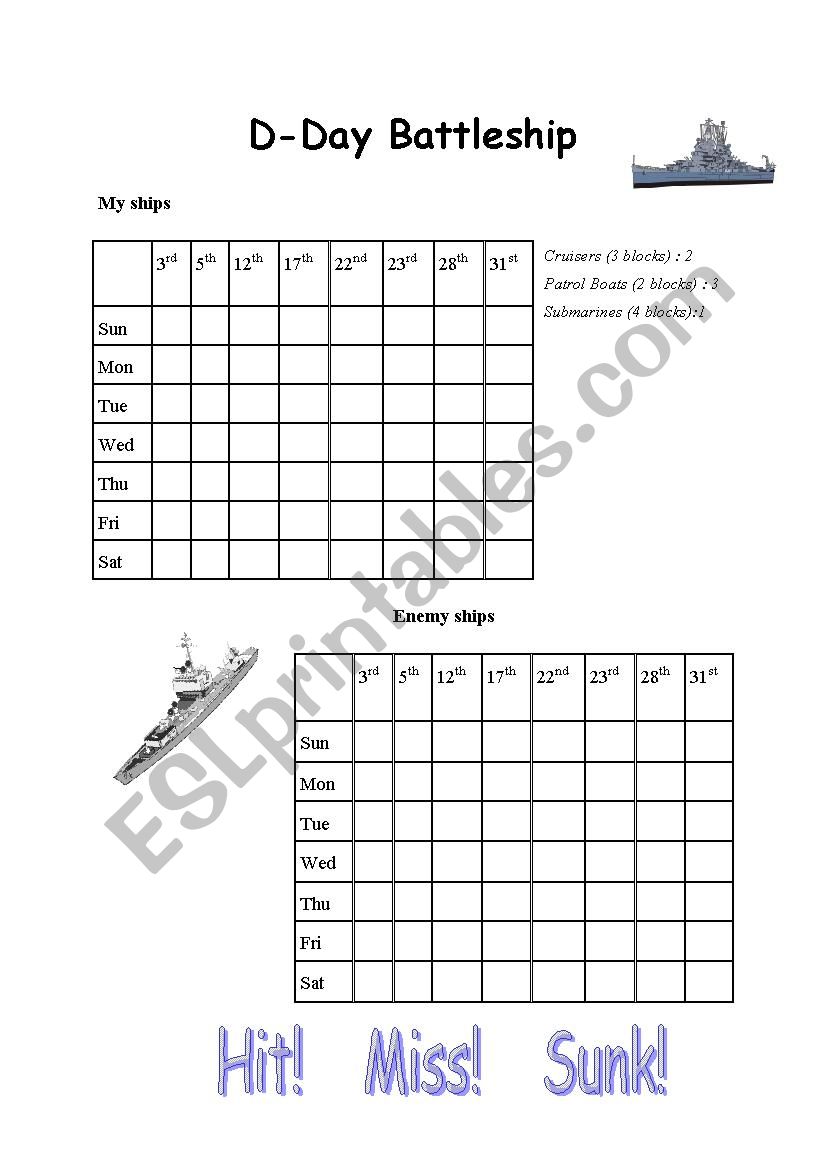 D-Day Battleship worksheet