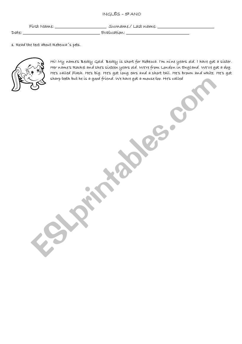 elementary reading worksheet