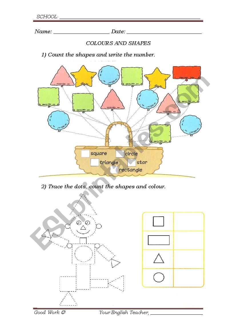 Colours and Shapes worksheet