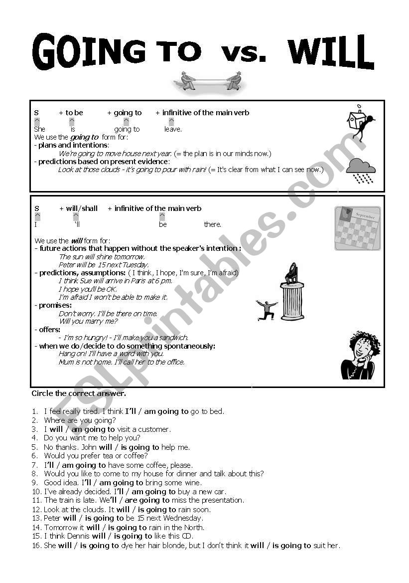 GOING TO vs. WILL worksheet