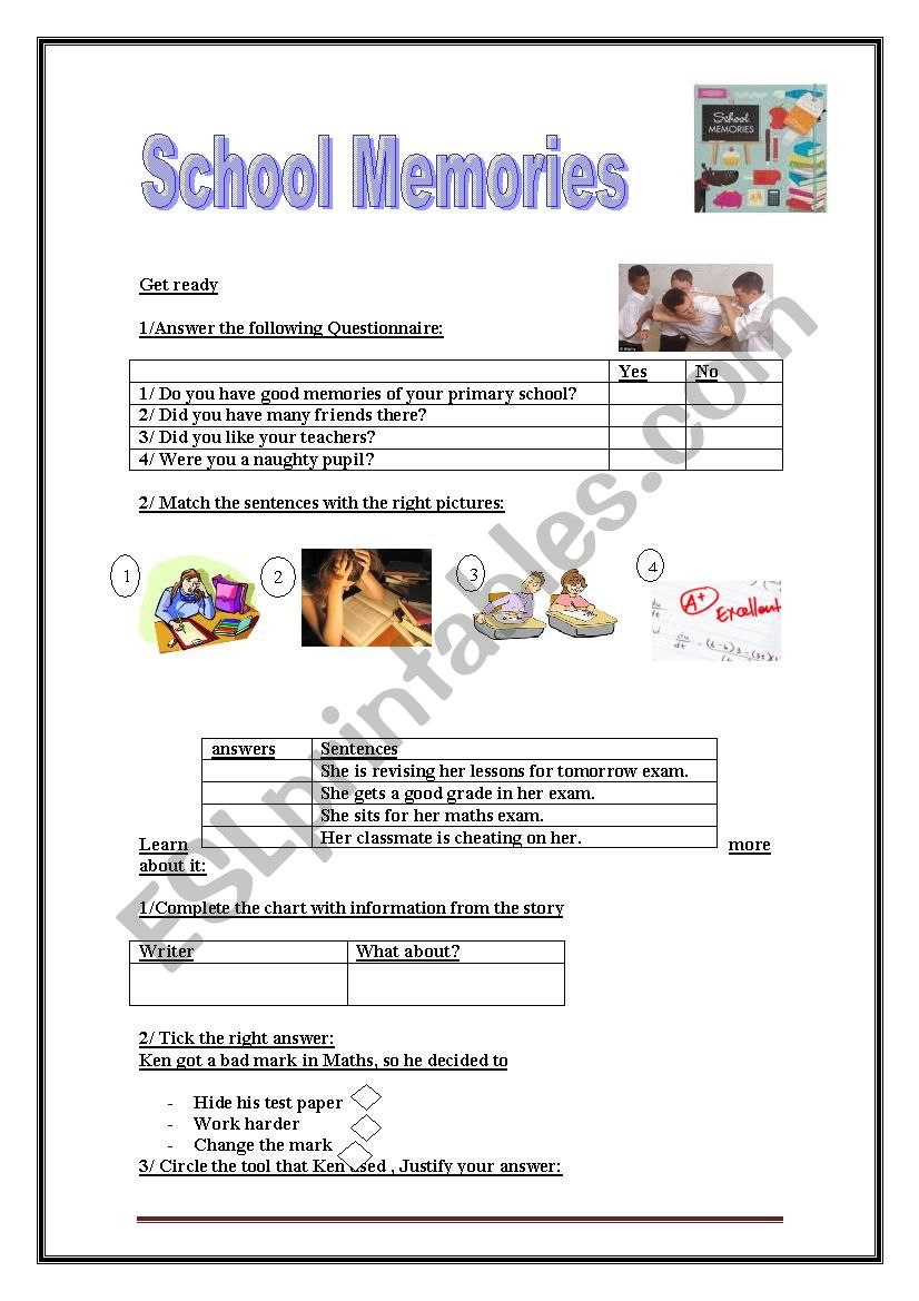school memories worksheet