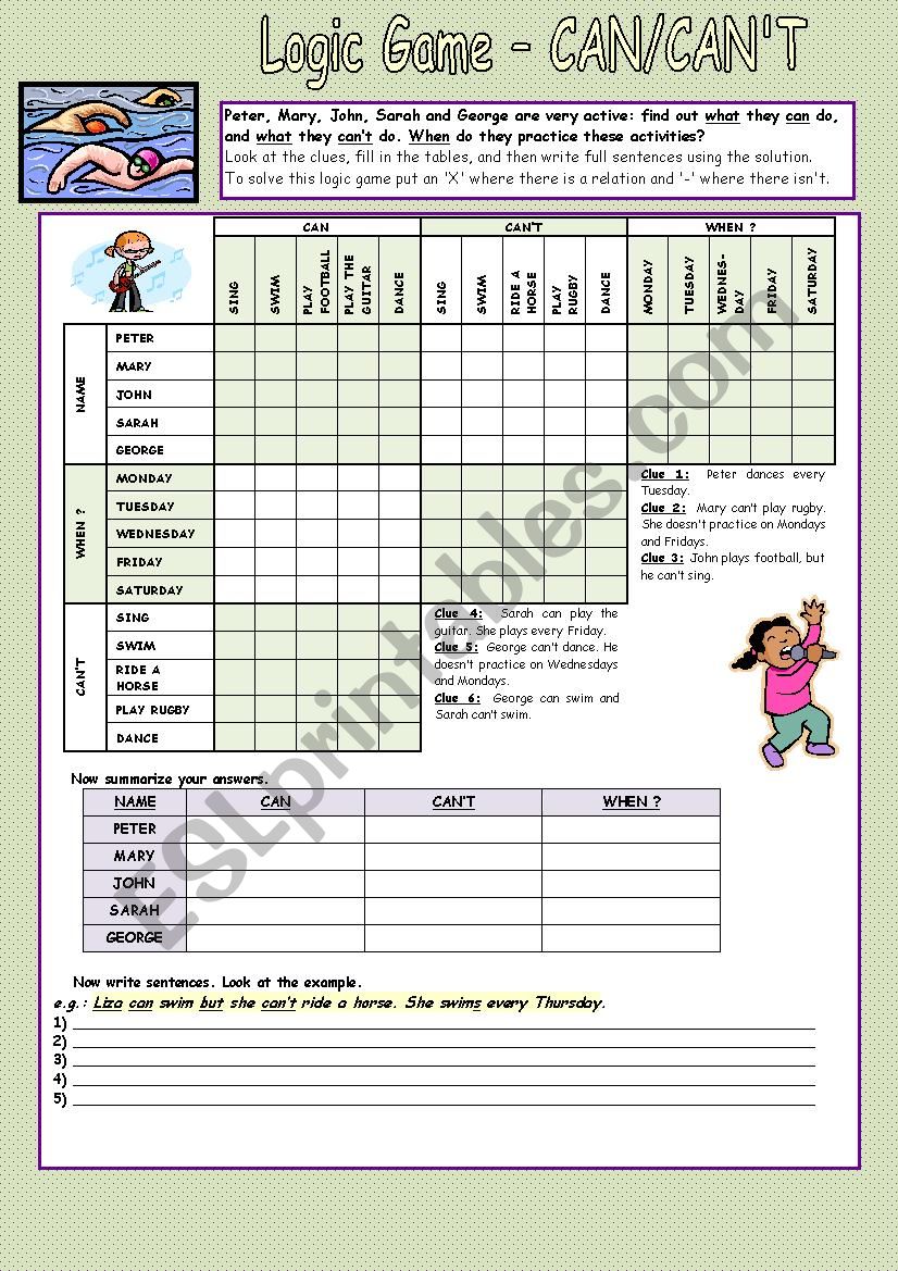 Logic Game : CAN - CANT worksheet