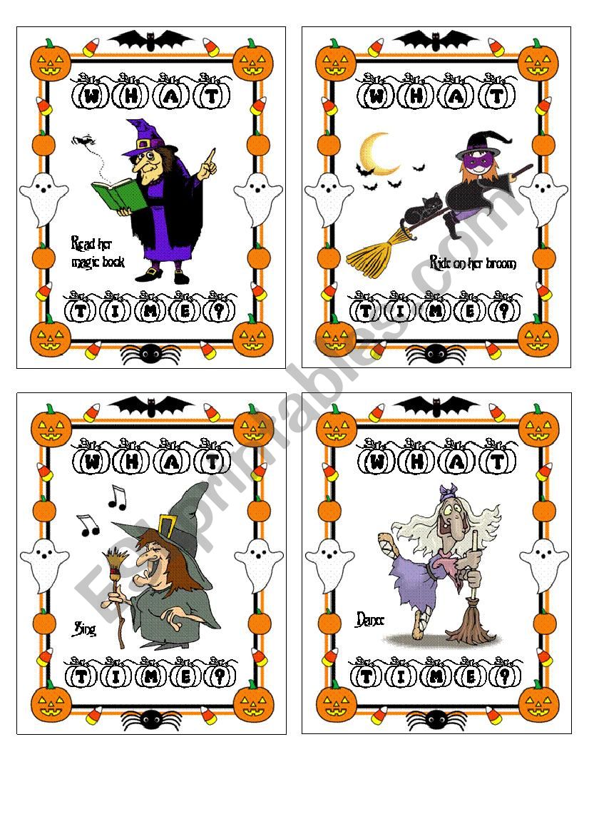 Halloween Memory Game with Simple Present and What Time part 1