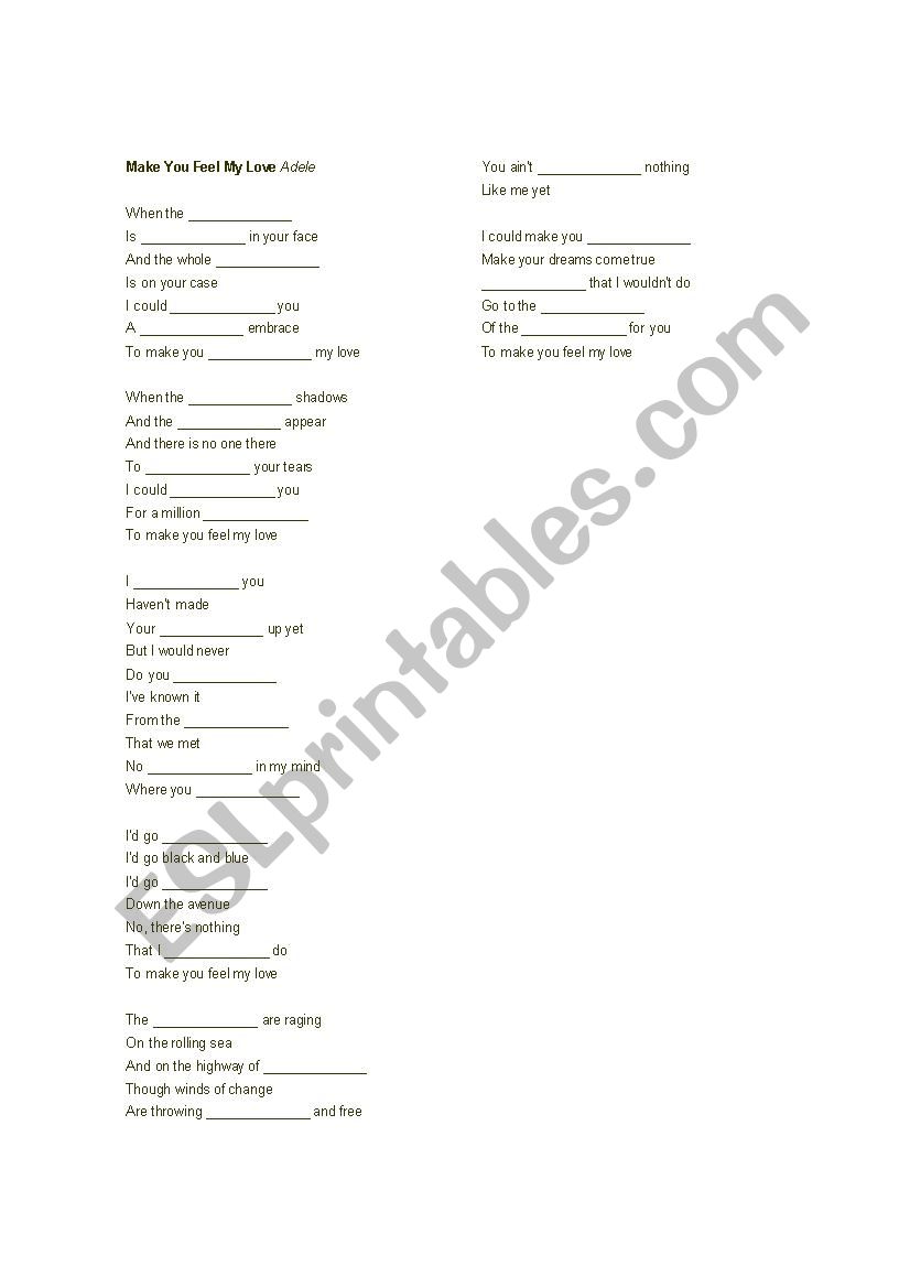 Song activity - Make you feel my love - Adele