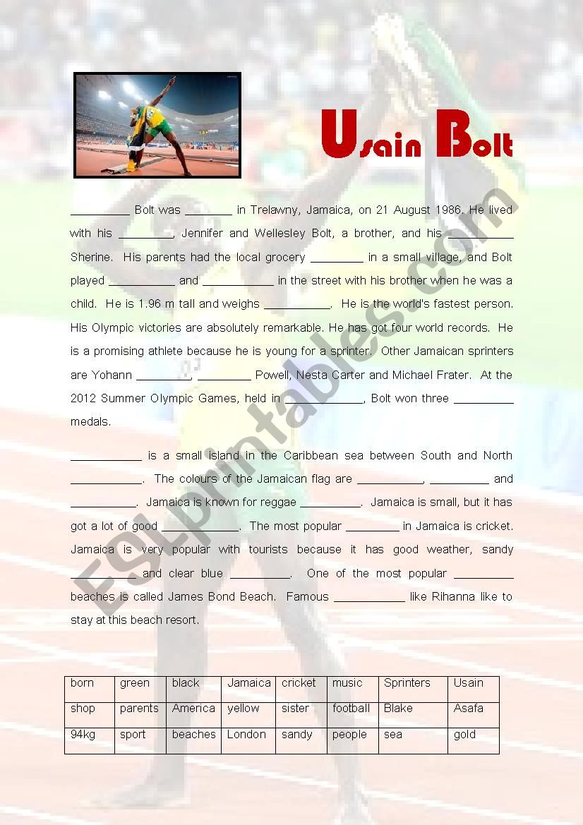 usain bolt worksheet