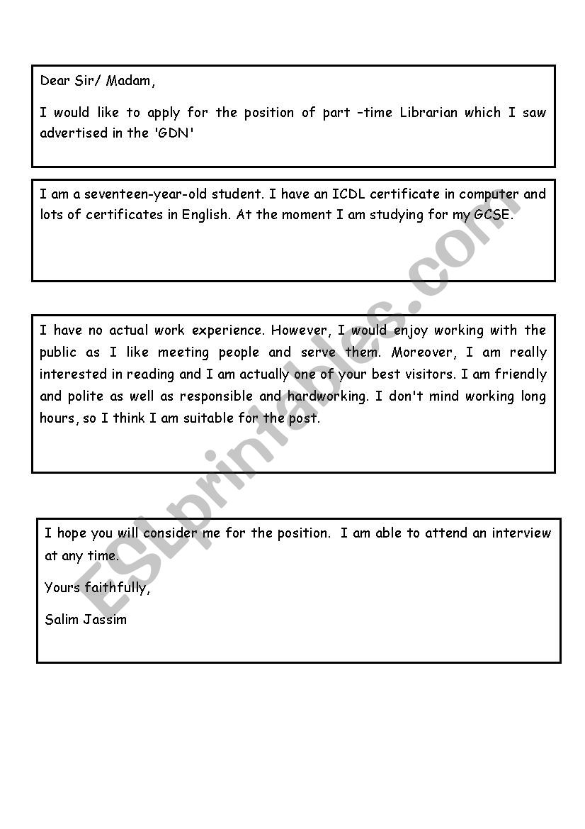 application letter worksheet