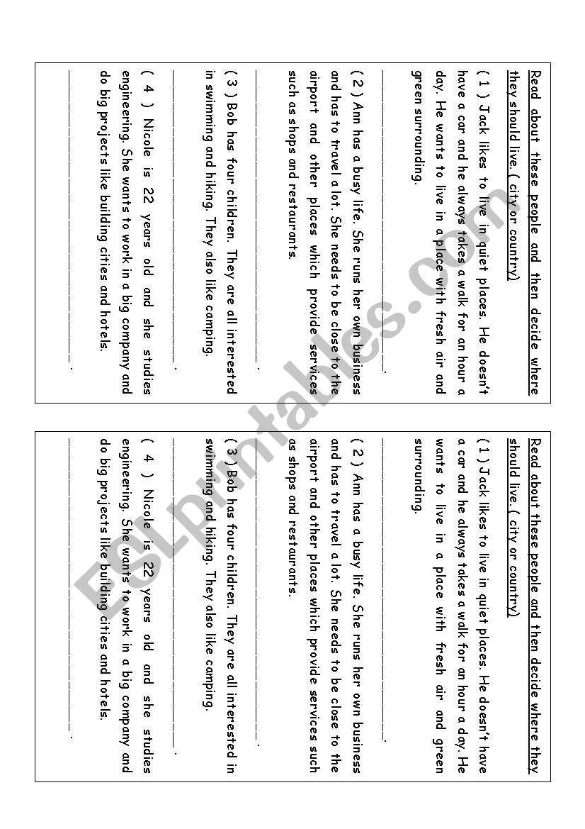 city and country worksheet