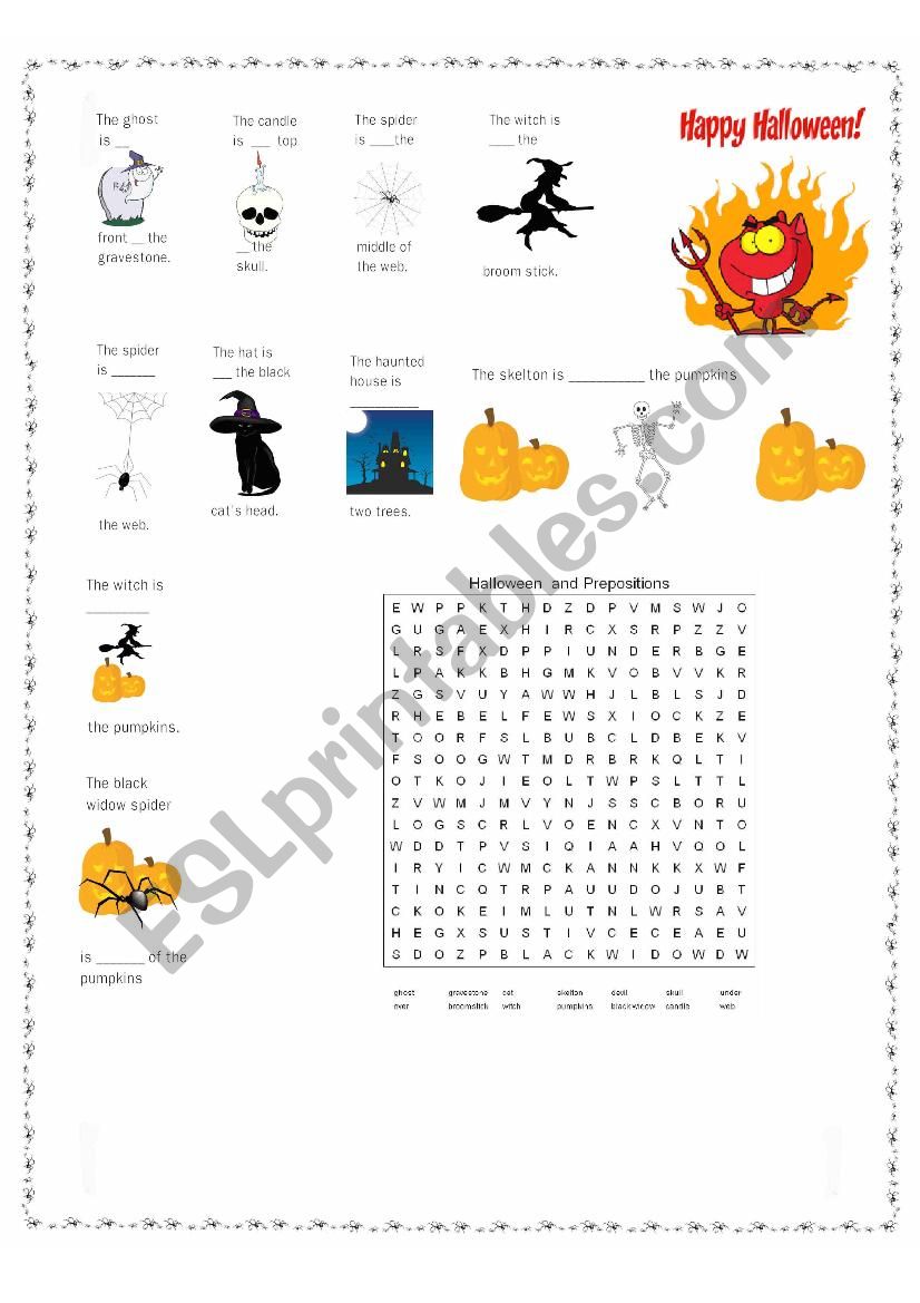 On,  over, between  and  WordSearch  Key for wordsearch