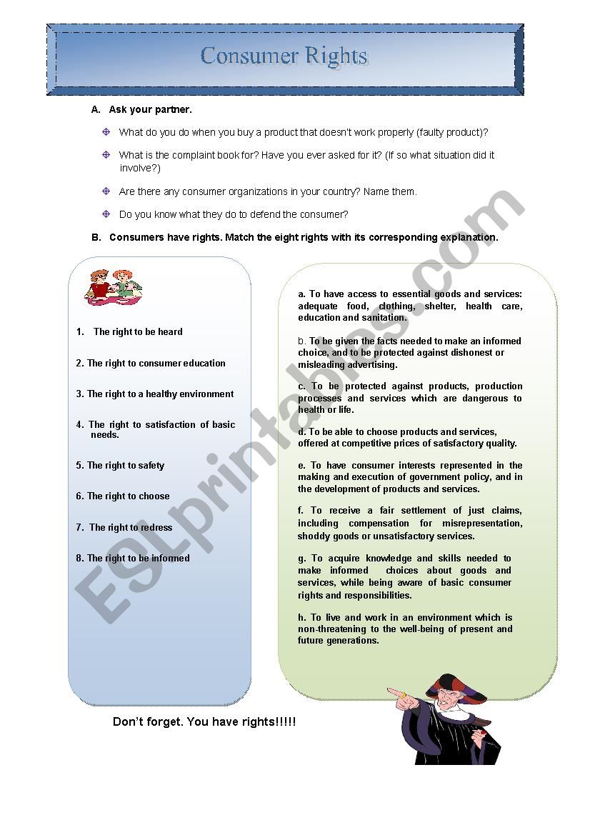 consumer rights. worksheet