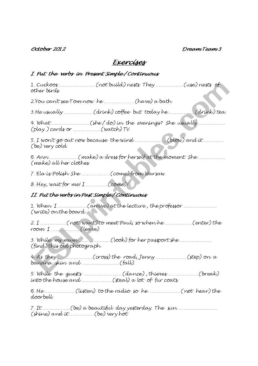Mixed tenses worksheet