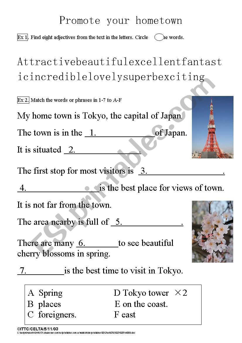 Promote yout hometown worksheet