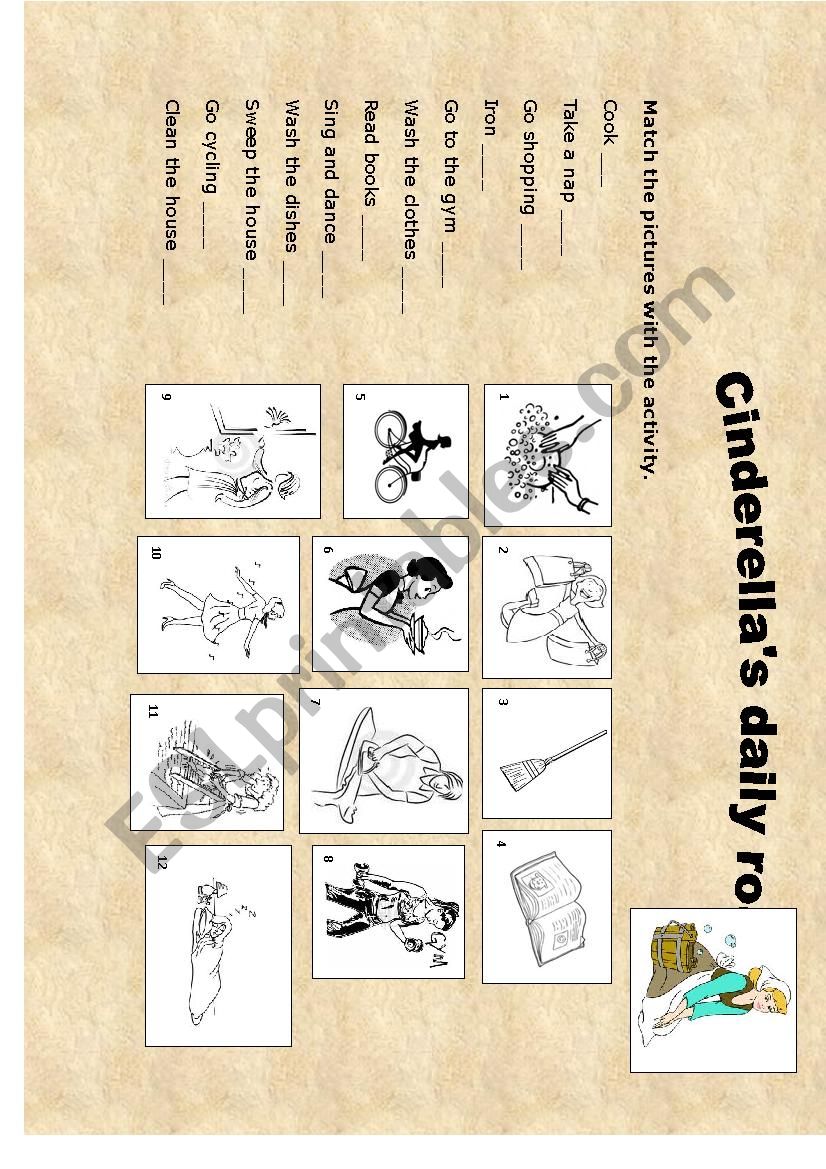 CinderellaÂ´s daily routine worksheet