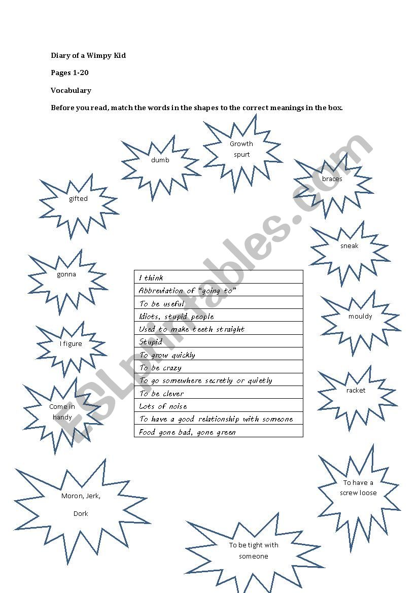 Reading activity to accompany pages 1-20 of 