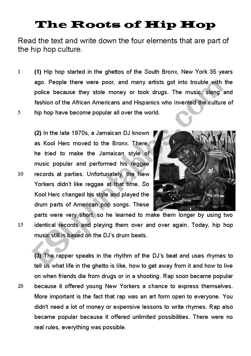Reading: The Roots of Hip Hop worksheet