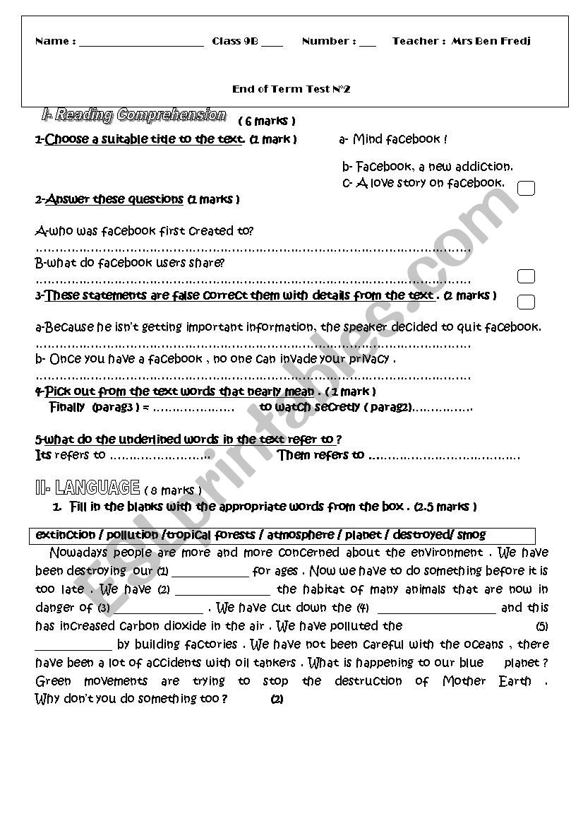 Test  worksheet