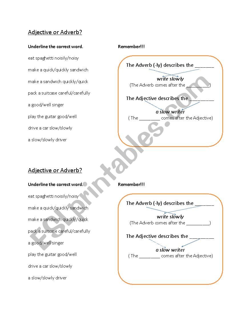 Adjectives and Adverbs worksheet