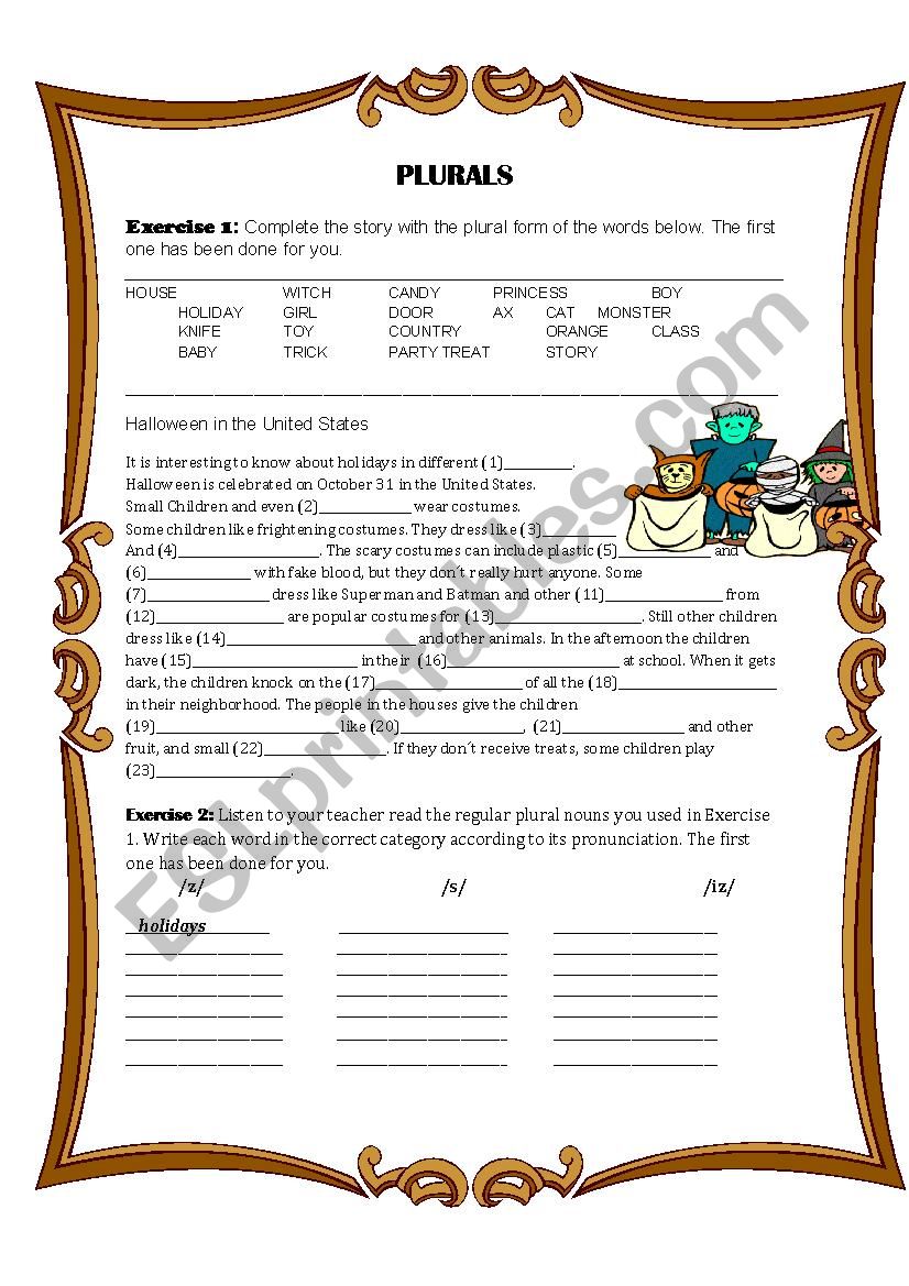 PLURALS worksheet