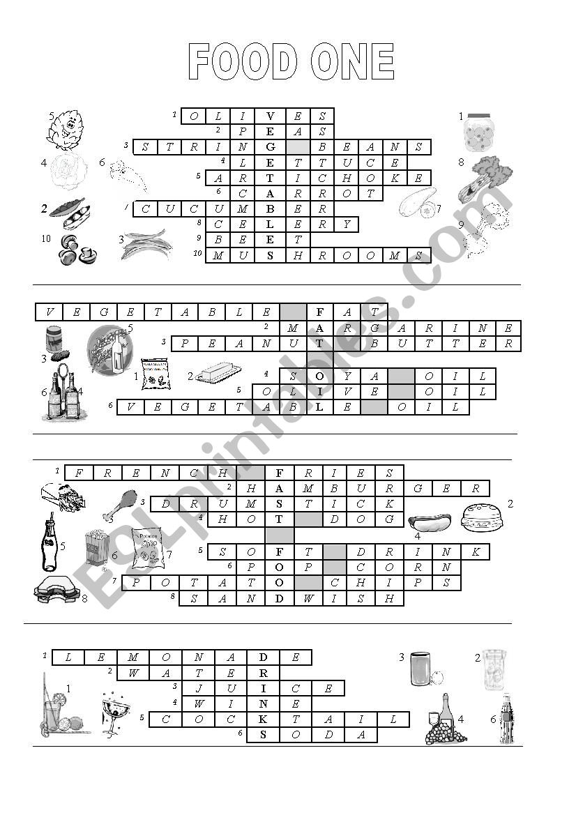 FOOD CROSSWORD VOCABULARY worksheet