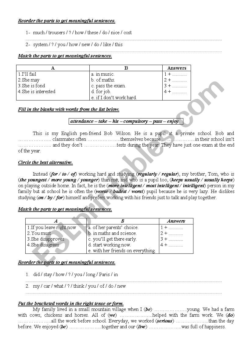 9th form worksheet 18 worksheet