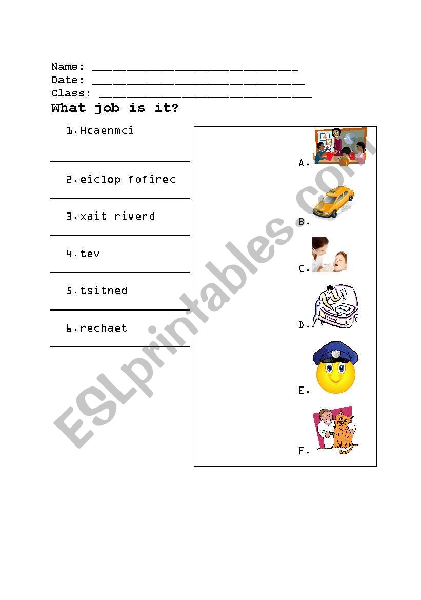 What job is it? worksheet