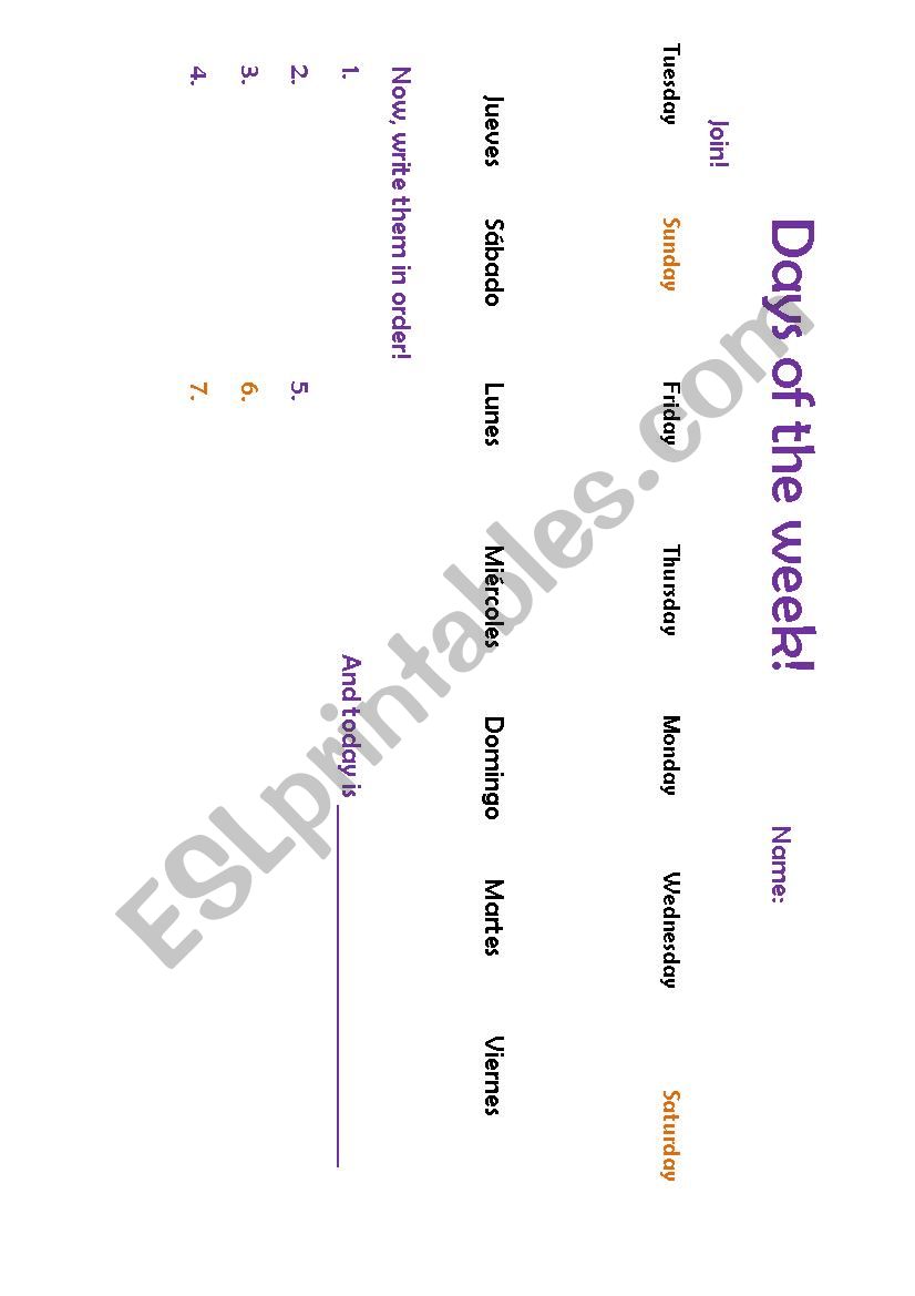 Days of the week worksheet