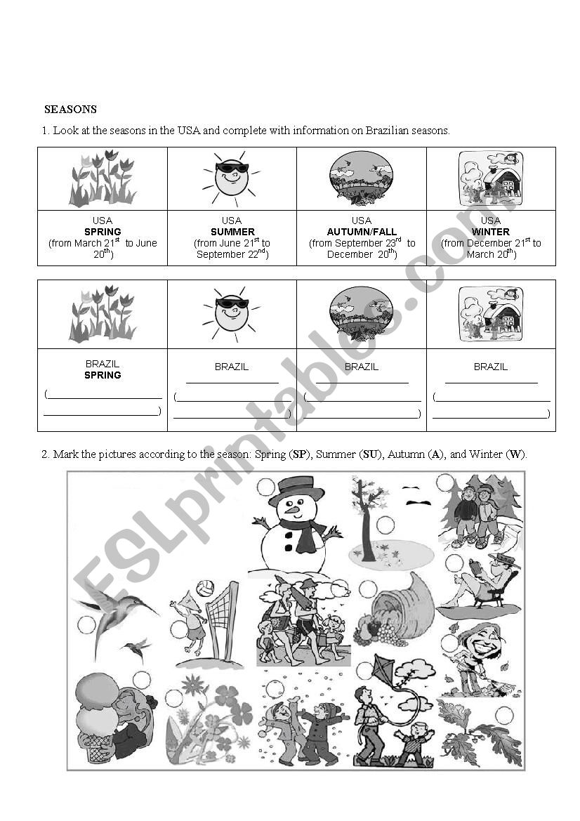 Seasons worksheet