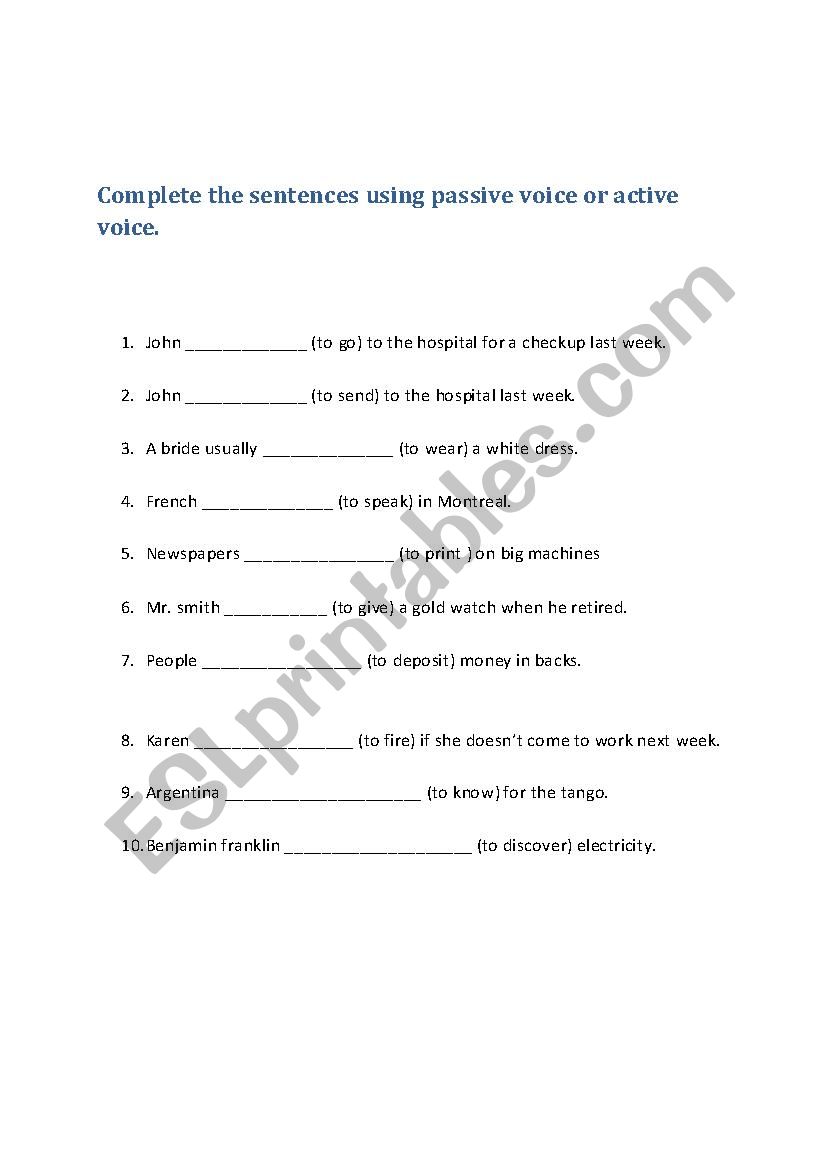 passive voice or active voice worksheet