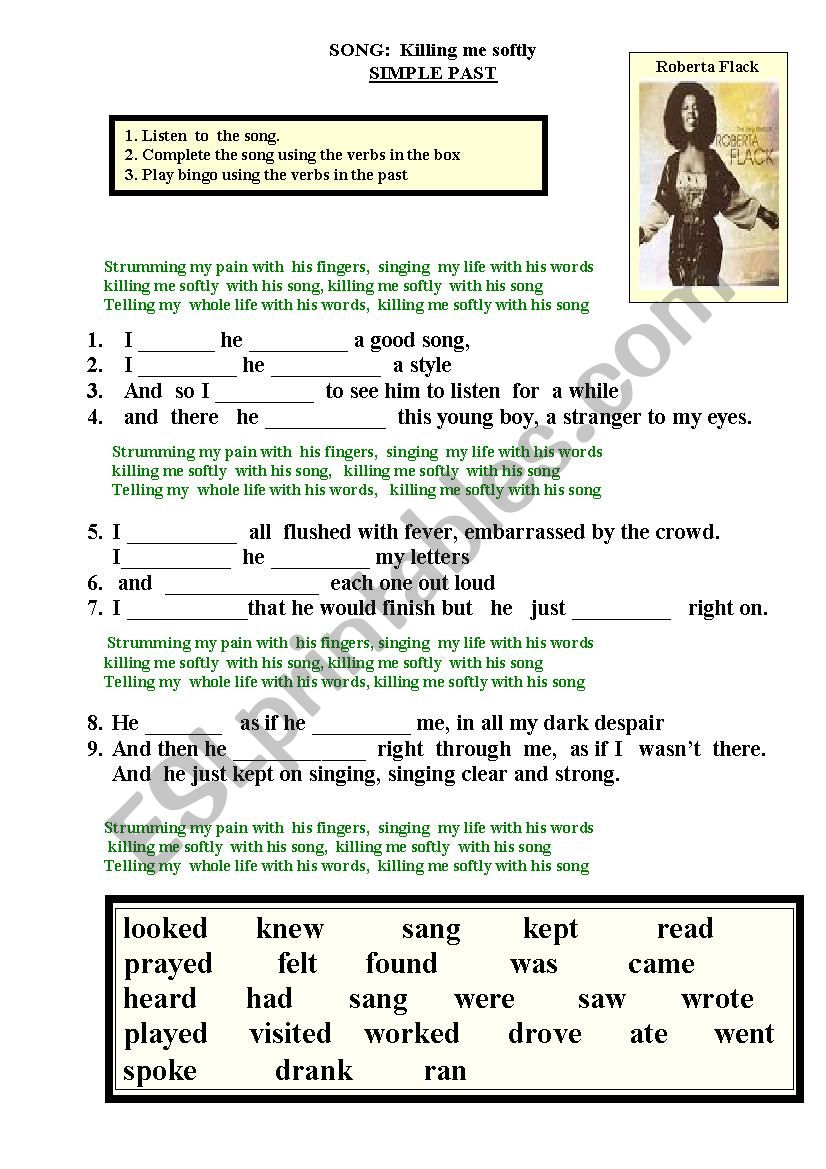 Killing me softly song worksheet