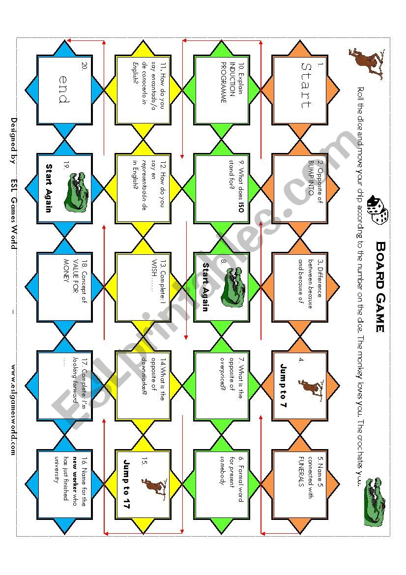 Business board game worksheet