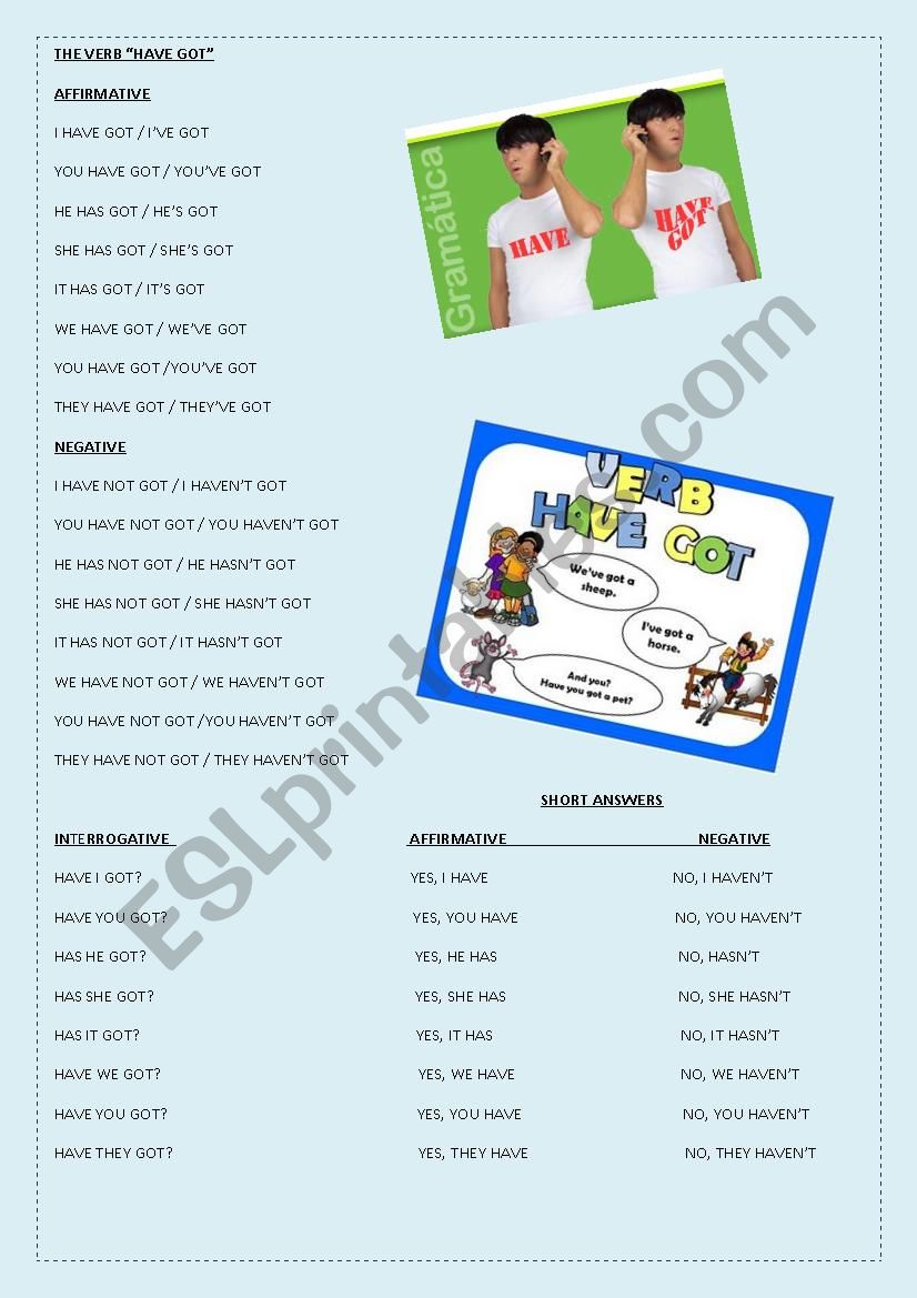 THE VERB HAVE GOT worksheet