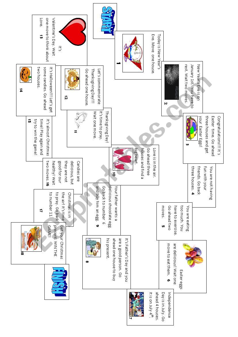 BOARD GAME - HOLIDAYS worksheet