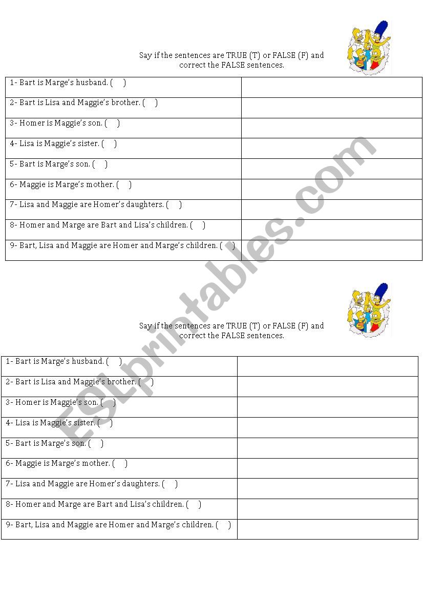 TRUE OR FALSE - The Simpsons Family Member