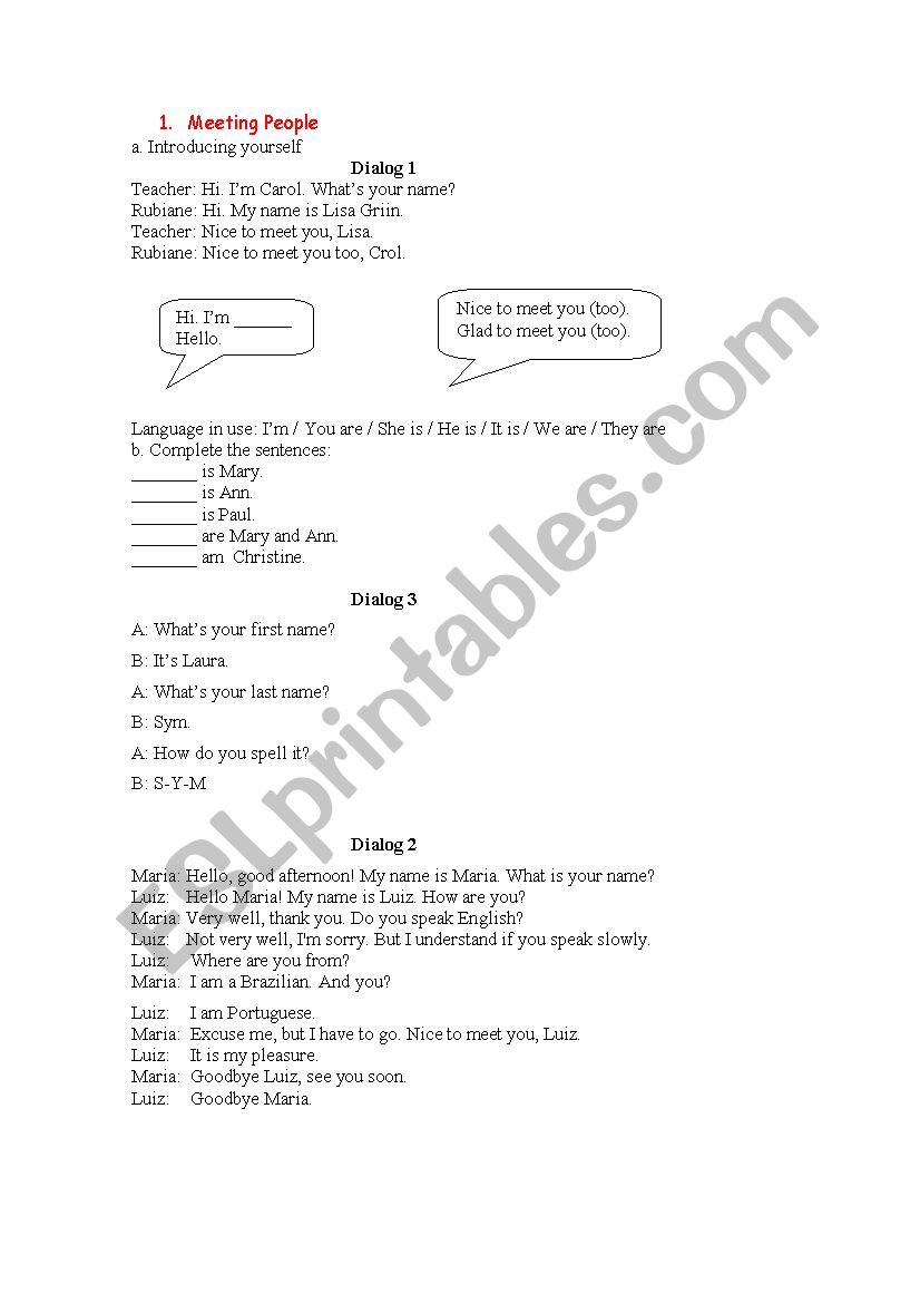 Meeting People Expression worksheet