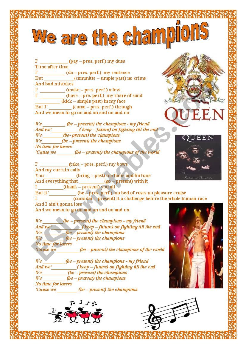 WE ARE THE CHAMPIONS BY QUEEN worksheet