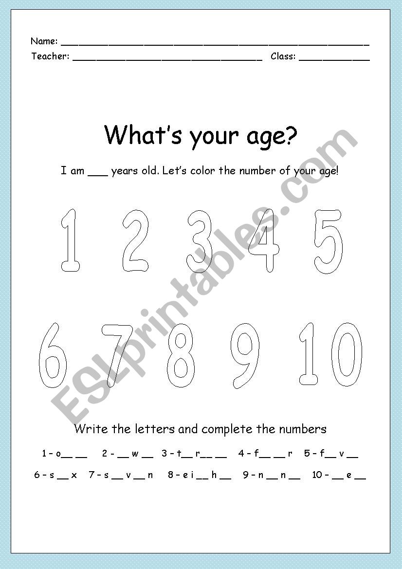 Whats your age?  worksheet