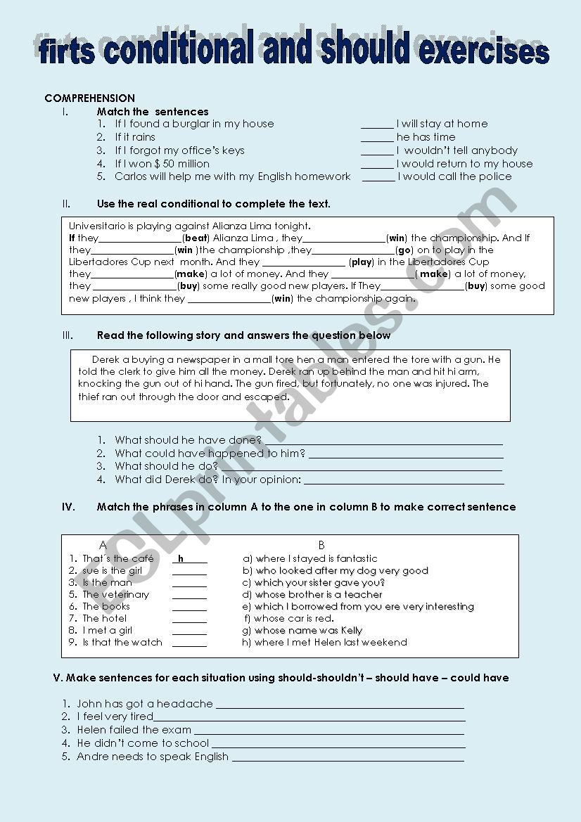 firts conditional and should worksheet