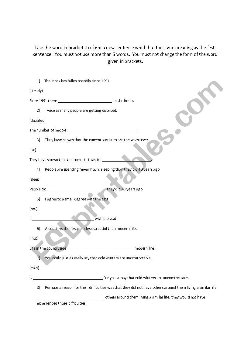 Sentence Transformation worksheet