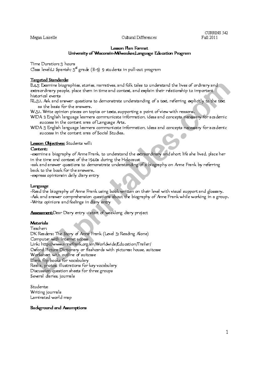 Holocaust Lesson Plan worksheet