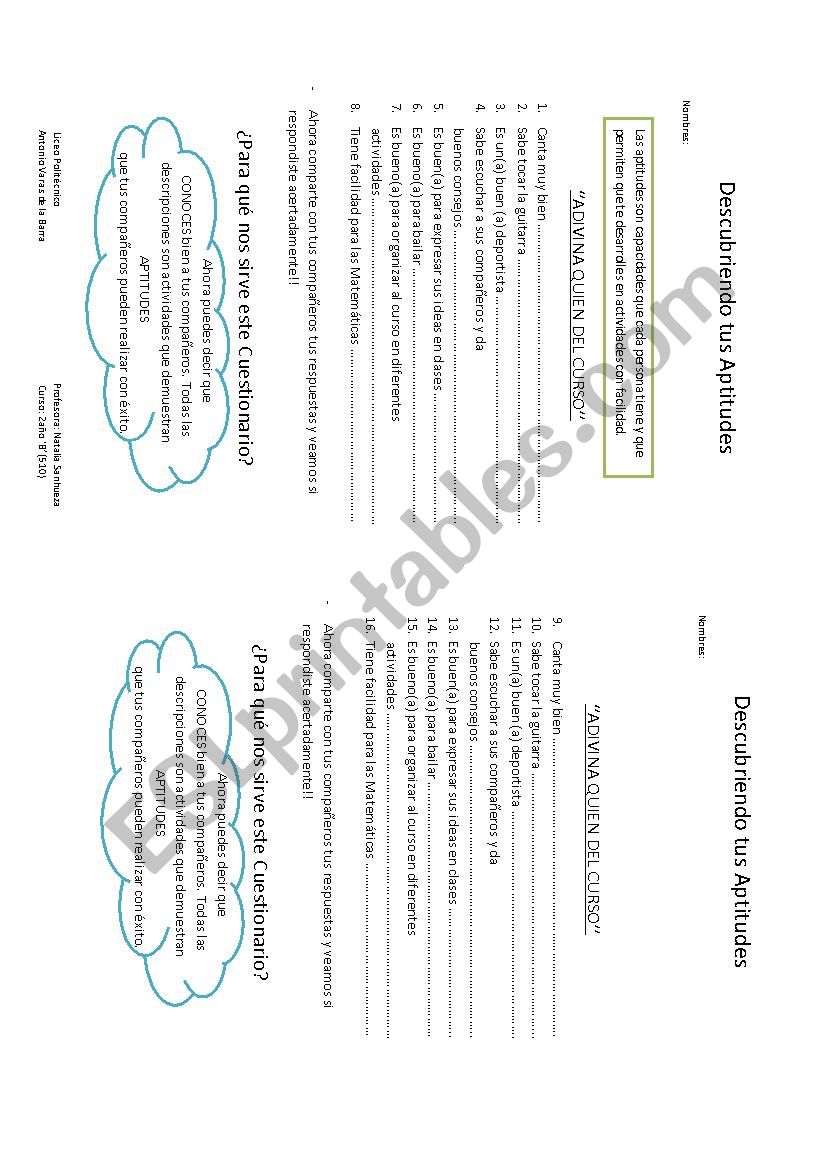 Aptitudes worksheet