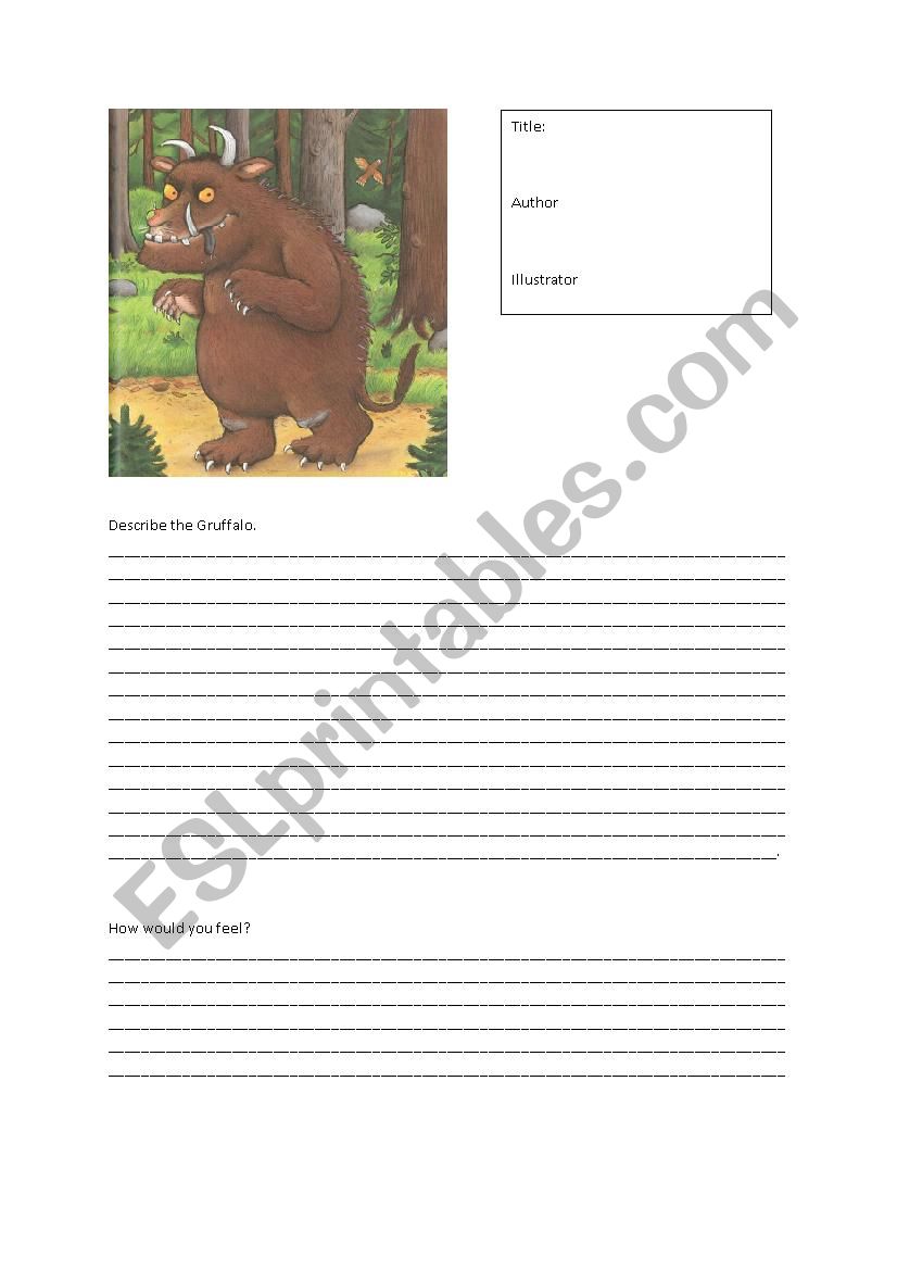 Describle the Gruffalo worksheet