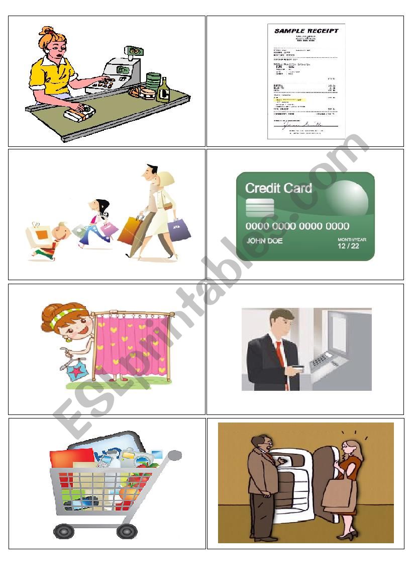 Shopping flash cards game 2 worksheet