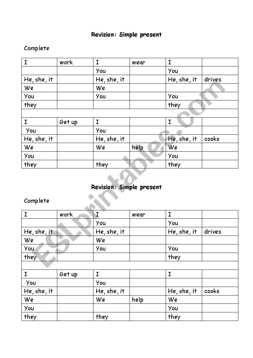 Simple present revision worksheet