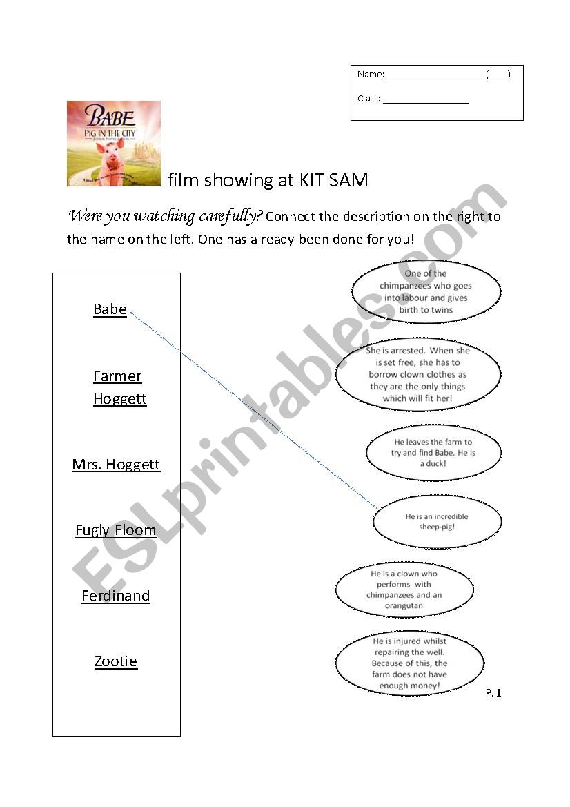 Babe the pig in the city-worksheet
