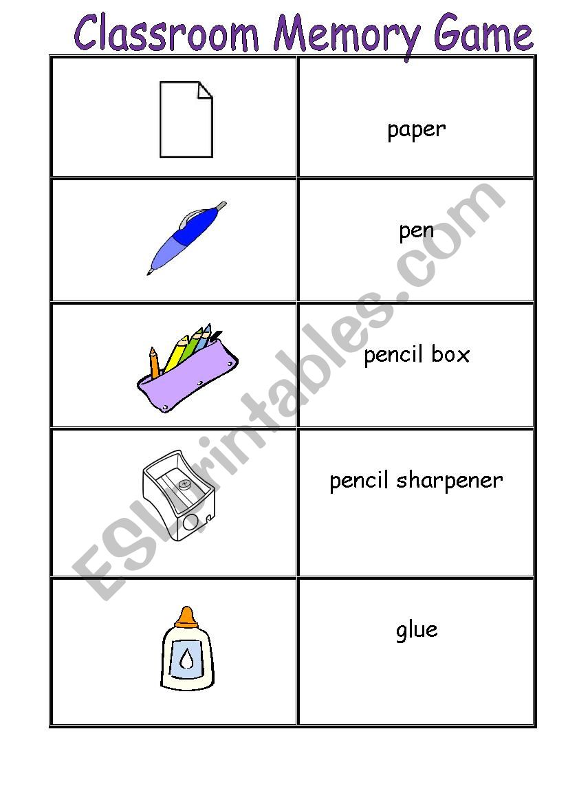 Classroom Memory Game worksheet