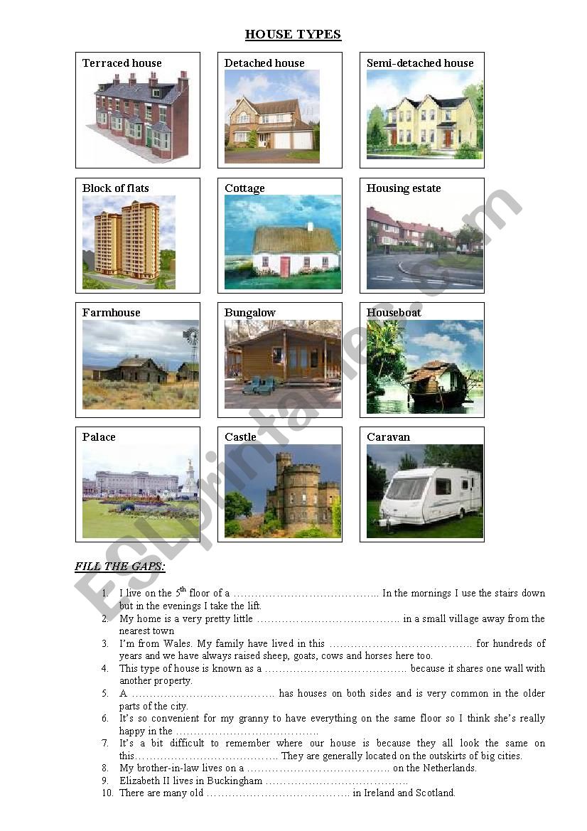 HOUSES worksheet