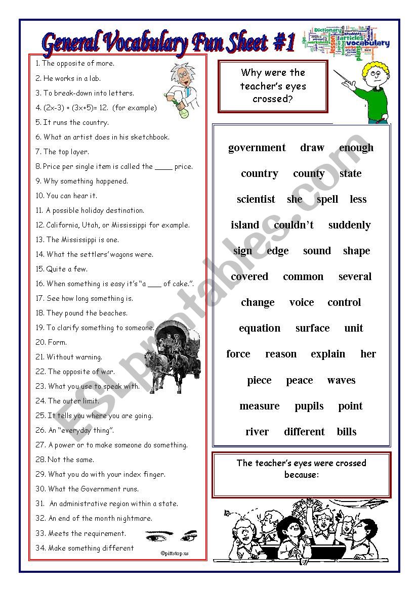 General Vocab Fun Sheet #1 worksheet