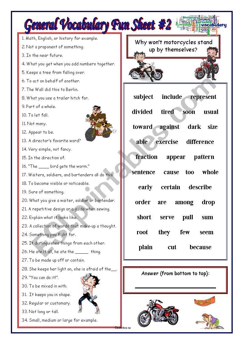 General Vocabulary Fun Sheet #2