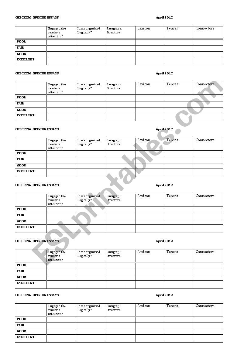 Argumentative/Opinion Essay worksheet