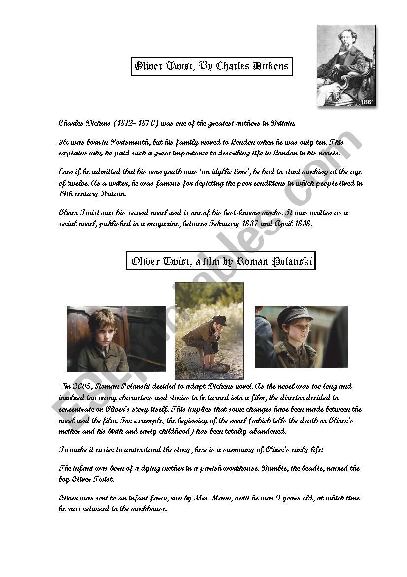 Oliver Twist - the film worksheet